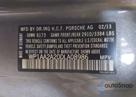 2013 Porsche Cayenne from USA, damaged, VIN WP1AA2A20DLA08986